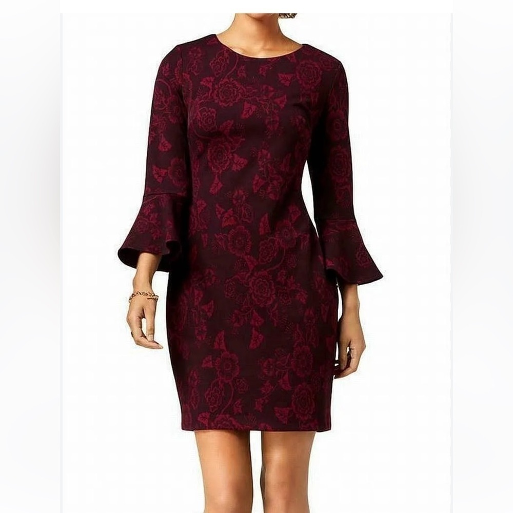 Tommy Hilfiger Floral Printed Bell-Sleeve Sheath Dress Size 12